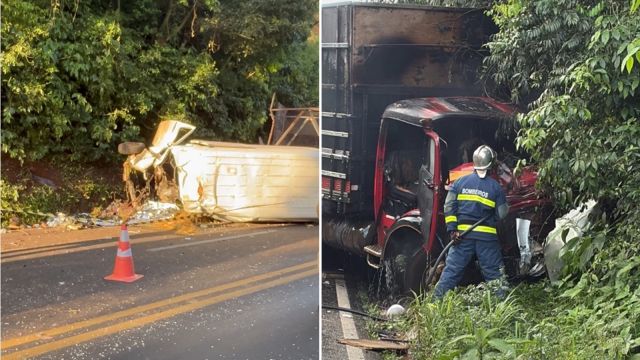 Colisão frontal entre van e caminhão deixa dois mortos na PR-281, entre Realeza e Planalto