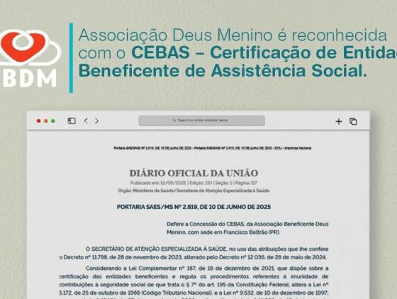 Associação Deus Menino, de Francisco Beltrão, conquista certificação federal de entidade beneficente